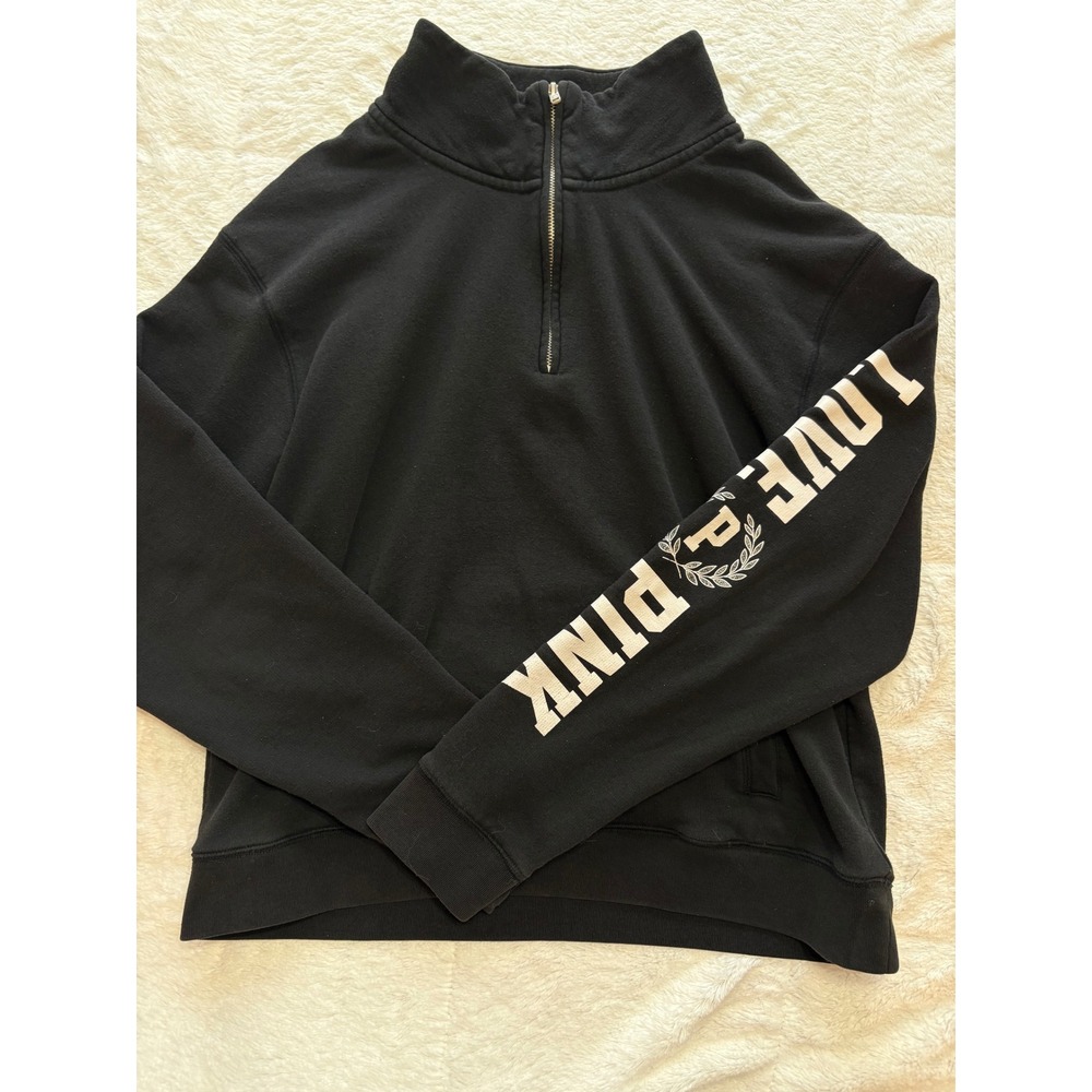 Pink Victorias Secret Quarter Zip Sweatshirt Black Love Pink Sleeve Graphic L